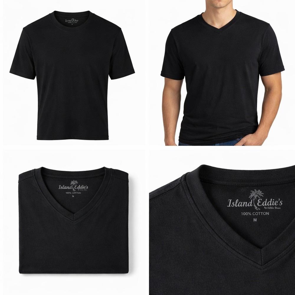 Black V-Neck Tee 100% Cotton Sealed